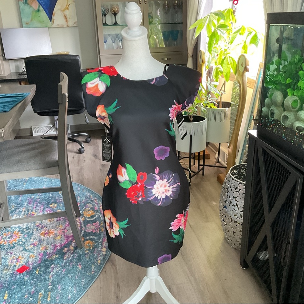 AX Paris Black Dress with Colorful Floral Design